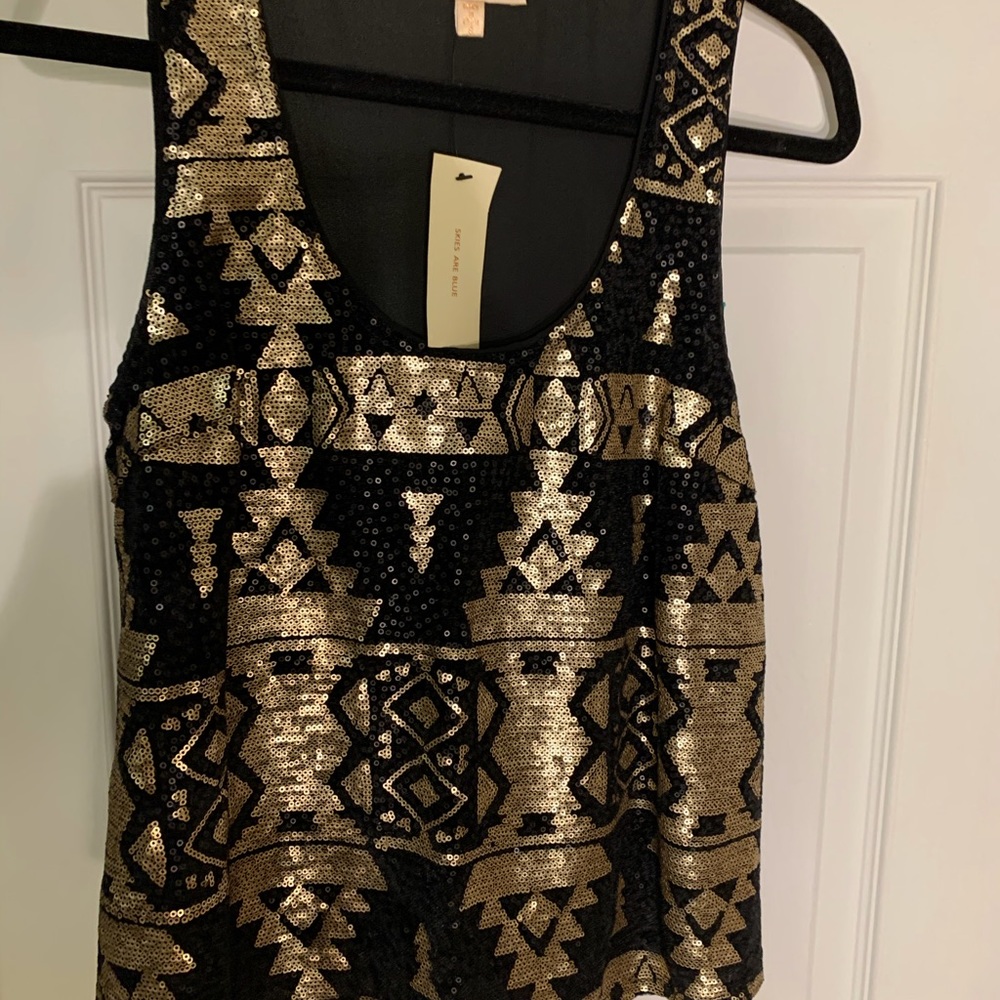 Skies Are Blue Black Gold Top S New